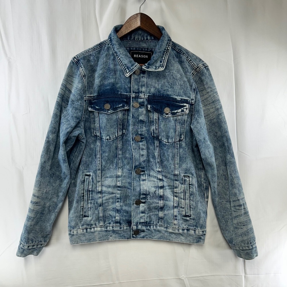 Reason Denim Jacket Mens Medium Blue Acid Wash Trucker Streetwear U1-408